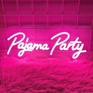 NWT Pajama Party Neon Sign Pink LED Light Girls Night Slumber Party Decorations
